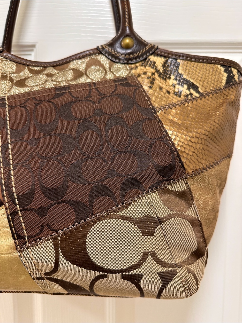 Coach Bleecker Patchwork Signature Jacquard Leather Animal Print Large Tote Y2K - Picture 9 of 17